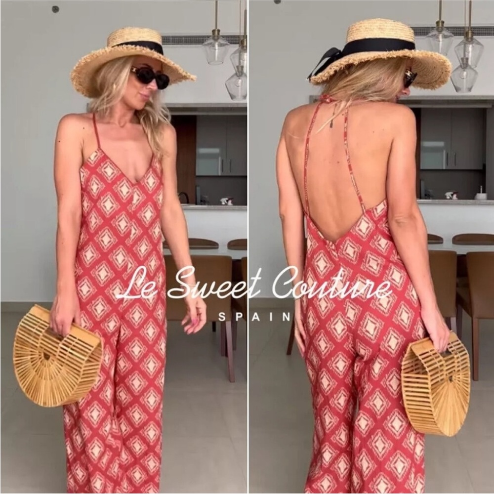 Zara Red Geometric Jumpsuit